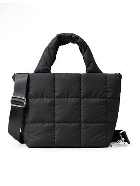 Amazon Black Quilted Puffer Messenger Bag with Detachable Strap